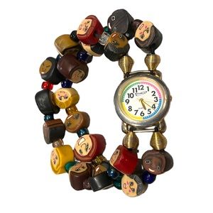 MILAN II WATCH STRETCHY BEADED BAND WITH COLORFUL FACES ONE SIZE